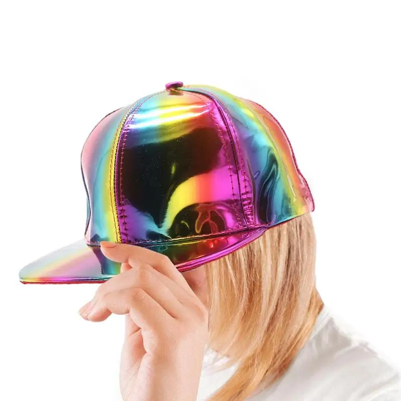 

Cosplay Replicas Shining Holographics Caps Shiny Hip Hop Street Dance Skateboard Caps Reflective Fashion Rave Cosplay Caps For