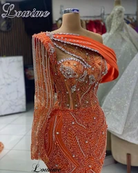 Orange Crystals Evening Dresses Mermaid One Shoulder Elegant Celebrity Dresses For Women Robes De Soirée Party Dresses 2023