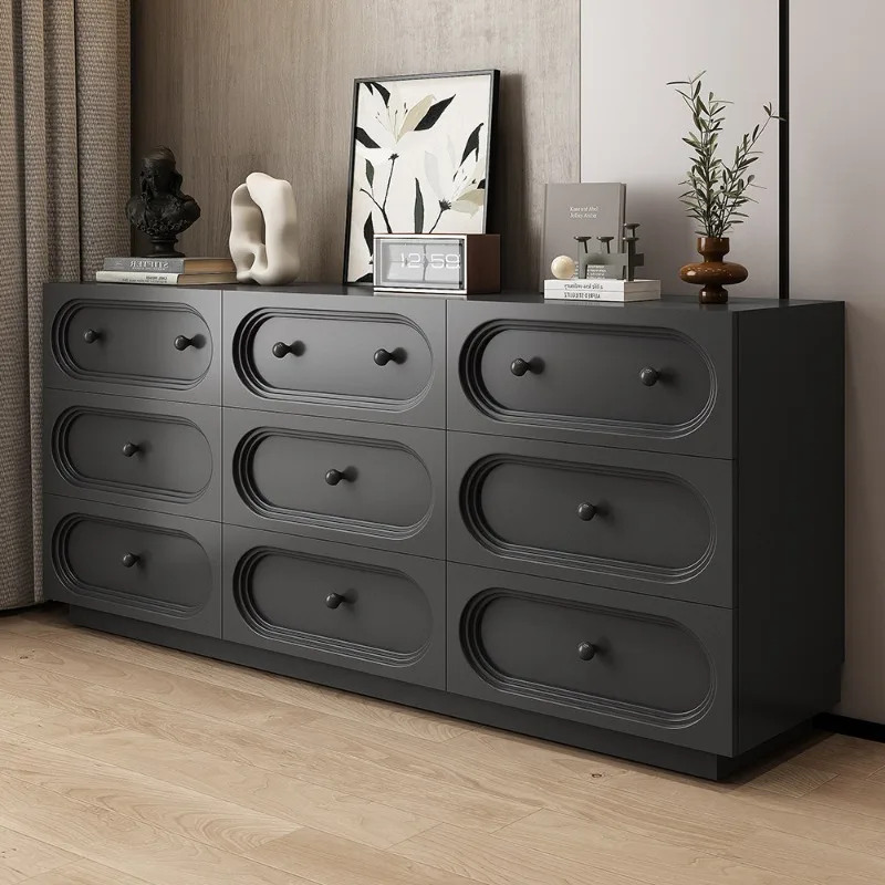 

black bedroom storage cabinet, bedside modern simple living room, dining side cabinet, drawer cabinet integrated