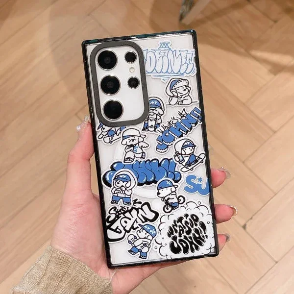 Skateboard Dog MagSafe Acrylic Black Border Case for Samsung Galaxy S22 S23 S24 Ultra Protective Shell