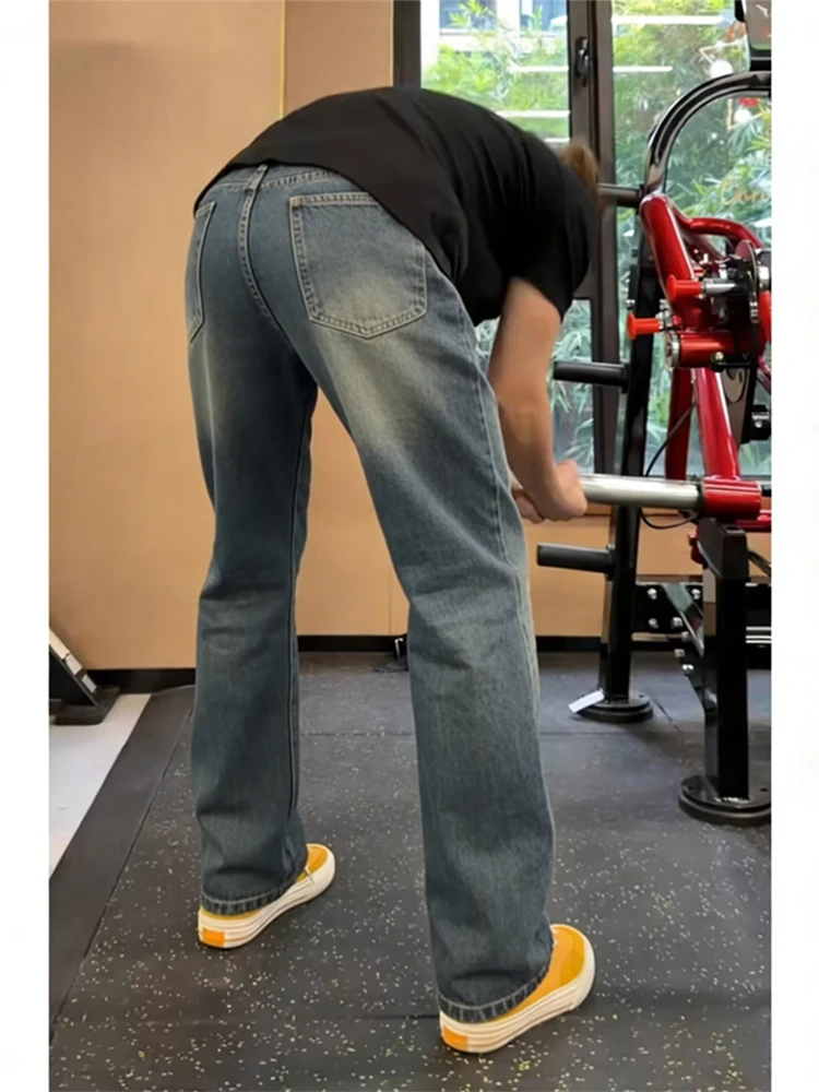 

Мужские джинсы в стиле ретро, синие, с высокой талией, прямые, расклешенные, в американском стиле, Cleanfit, модные, уличные, из денима, хлопок/полиэстер