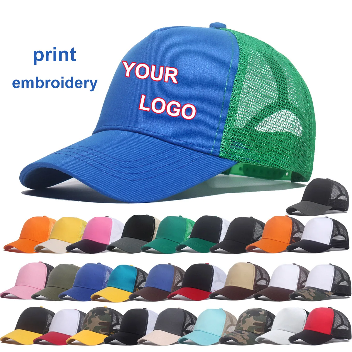 Custom Logo Basic 5 Panel Cotton Hat For Women Summer Sunshade Breathable Mesh Baseball Caps Men Outdoor Sport Truck Dad Cap