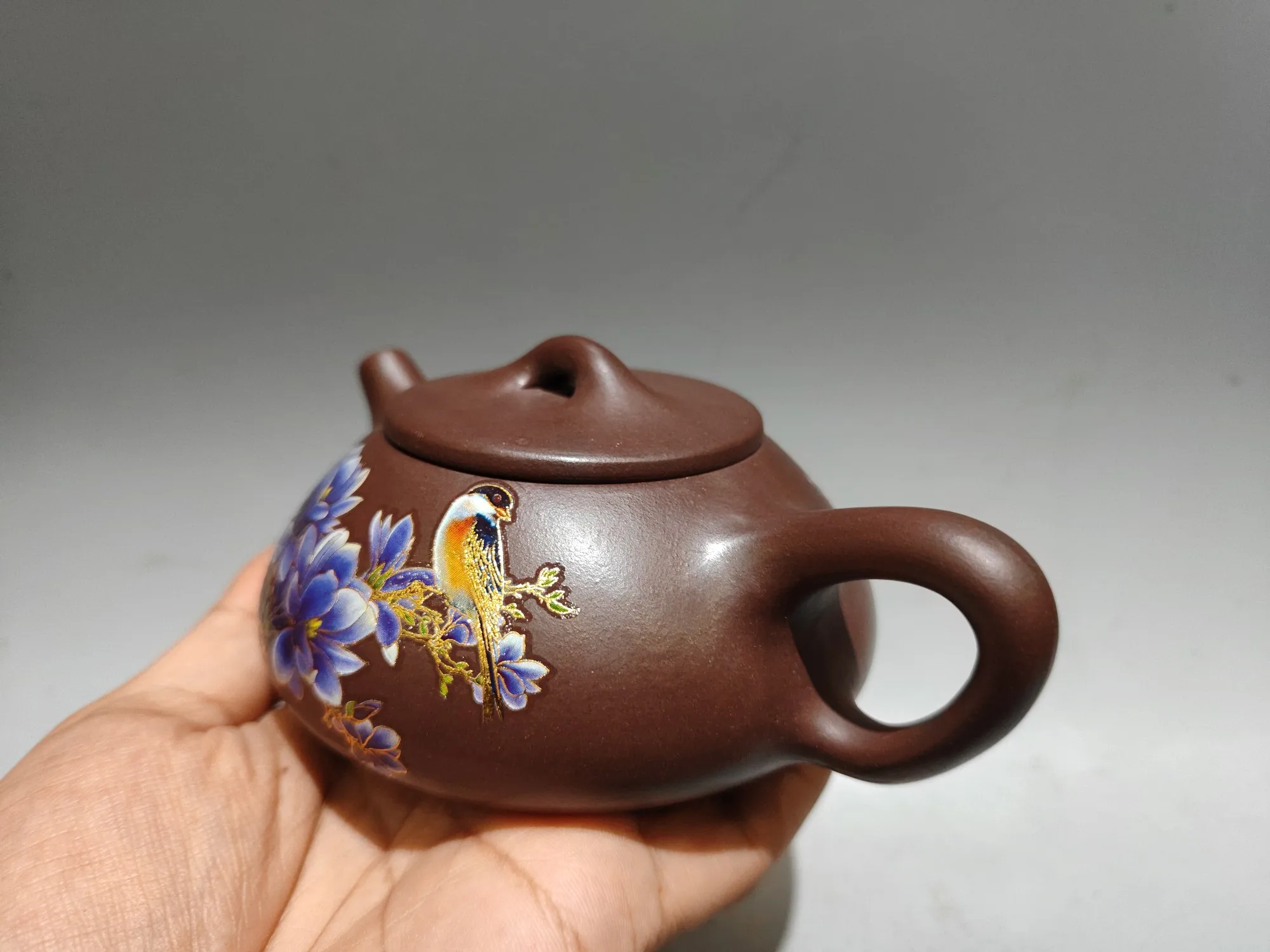 ييشينغ الأرجواني وعاء الطين رسمت زهرة الطيور نمط شي بياو شي شي غلاية إبريق الشاي الإبريق جمع الثروة الحلي