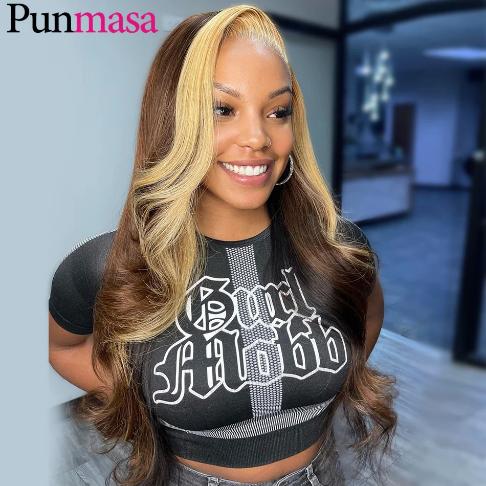 

Highlight Brown with Blonde Wear Go Body Wave Human Hair Wigs 13X6 13X4 Lace Front Wig PrePlucked Glueless 5x5 Lace Closure Wig