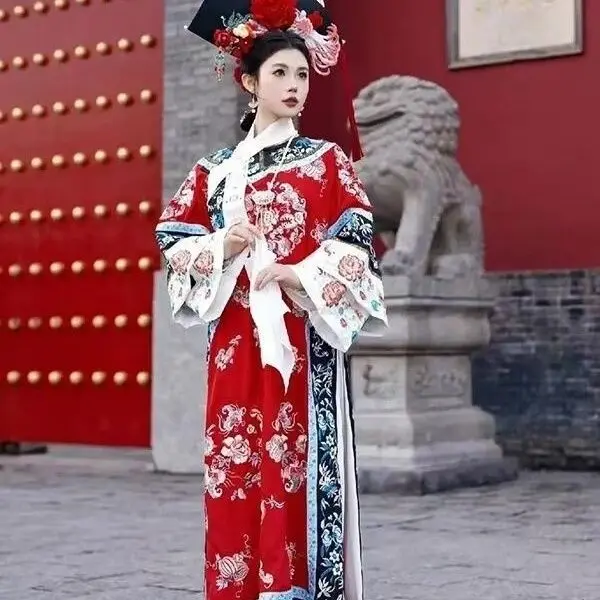  سلالة تشينغ هانفو للنساء - فستان أنيق مطرز بالزهور الإمبراطورية الأصلية، زي صيني تقليدي أصلي #4