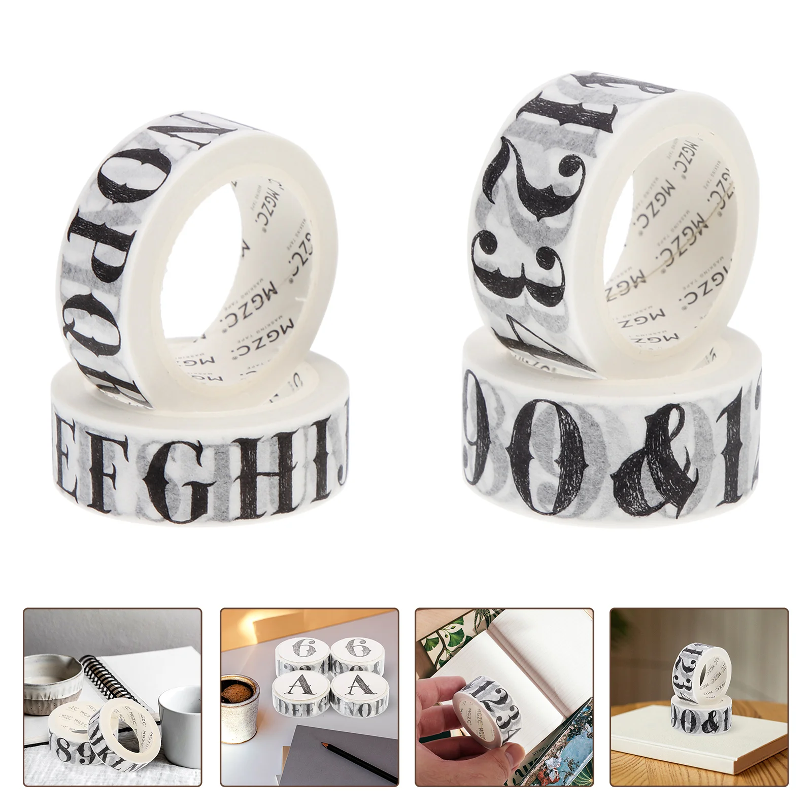 4 Rolls Washi Tape DIY Craft Stickers Decal Pretty Scrapbook Decorative Alphabet Number Japanese Paper Multi-purpose