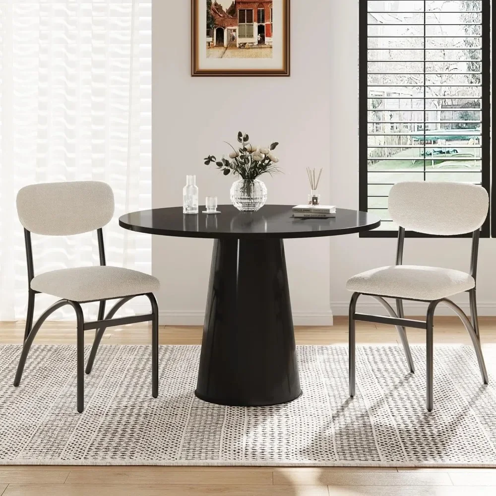 

Boucle Dining Chairs Set of 2, Mid-Century Modern Upholstered Accent Chairs with Arched Metal Legs for Dining Room, Kitchen