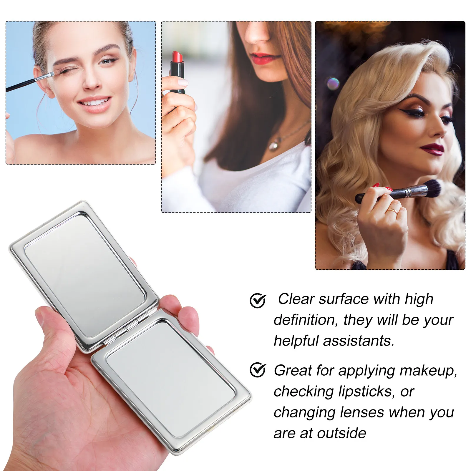 

Портативное компактное зеркало для макияжа, складное двустороннее зеркало с прозрачной поверхностью для путешествий, дома и ежедневного использования