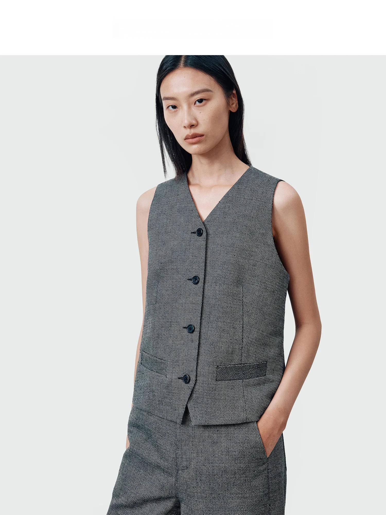 

Жилет Cleaow из хлопка и льна с диагональным плетением, женский, маленький размер, весенняя новинка, для повседневной носки, стандартная длина, V-образный вырез, на пуговицах