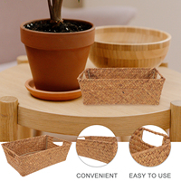 Desktop Storage Basket Seagrass Woven Rectangle Handmade Home Organizer Remote Control Makeup Items Lightweight