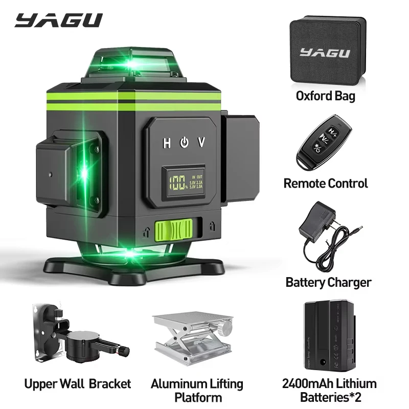 YAGU 12/16 Lines Laser Level Tool,3/4d Green Lines,With Automatic Leveling 360° Horizontal And Vertical Cross Lineslaser