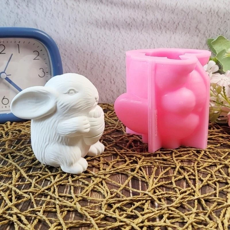 

3D Bunnies Statue Silicone Candle Molds for Epoxy Resin Home Decoration Animal Figurine Silicone Molds Soap Making Molds B03E