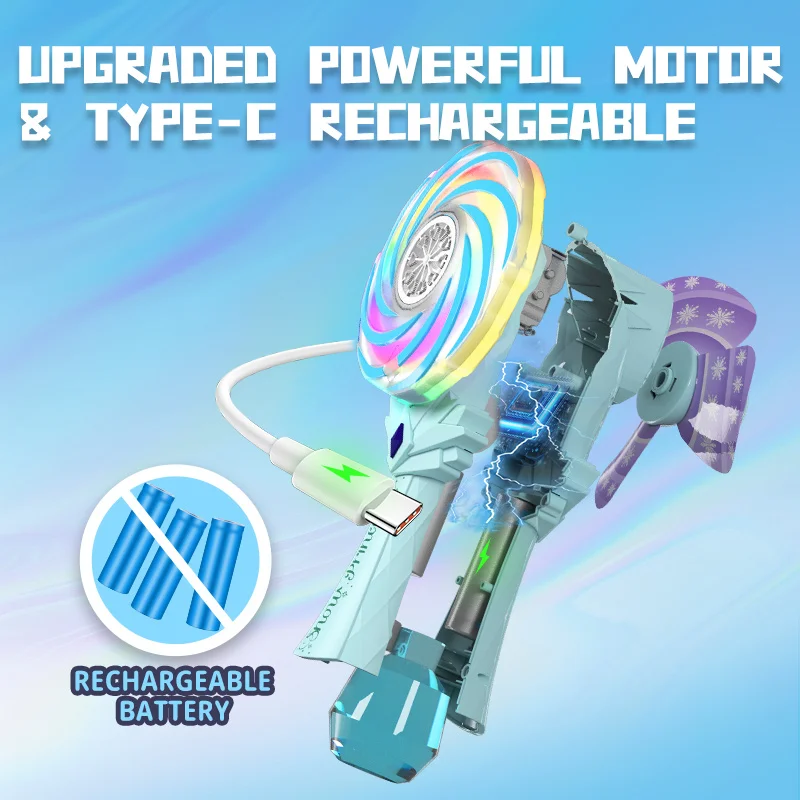 Lollipop Shape Bubble Machine Wand Toy With Windmill Fan Blades Multi‑Color Changing LED Light 2 Modes Wind‑Driven Rotatable Fan
