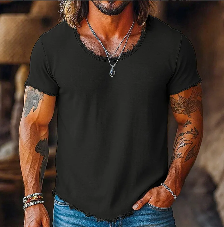 Herren Baumwoll-Leinen T-Shirt mit Rundhalsausschnitt, Einfarbiges Kurzarm-Design, Geeignet für den Alltag im Sommer – Detail 4