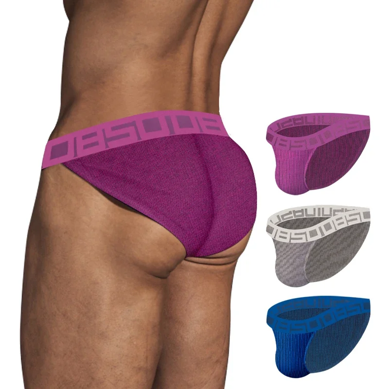 Modal Threaded Men's Breathable Briefs with U Bulge Pouch Sport Underwear Solid Color Lingerie Thongs Cotton Briefs