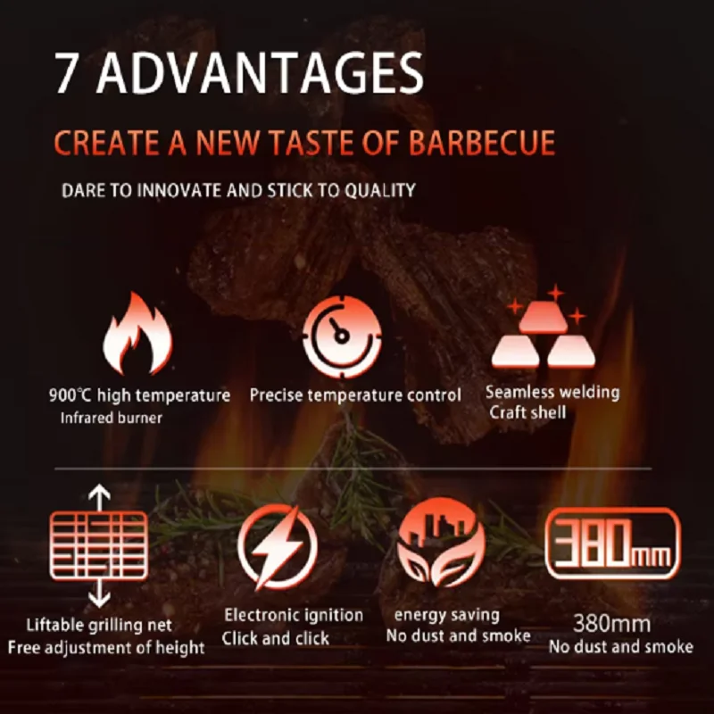 Smokeless Gas Grill Commercial Gas Liquefied Gas Outdoor Stall Barbecue Skewers Roast oyster Gluten Shashlik
