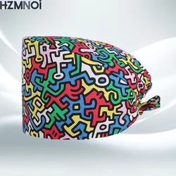 Cartoon Doctor Operating Room Pattern Printed Nursing Head Cap Lab Scrub Pet Hospital Surgical Hat Unisex Dentist Scrub Cap 2023