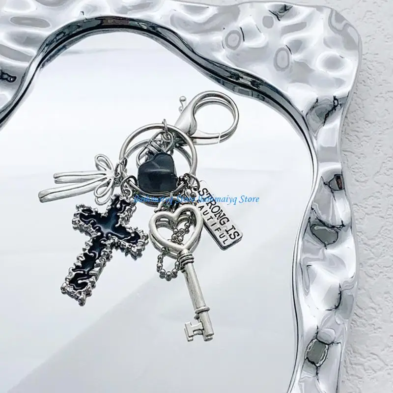 573B Sophisticated Heart Lock Bows Keychain Metal Bag Ornament Keyring Distinctive Holder Charm Decoration
