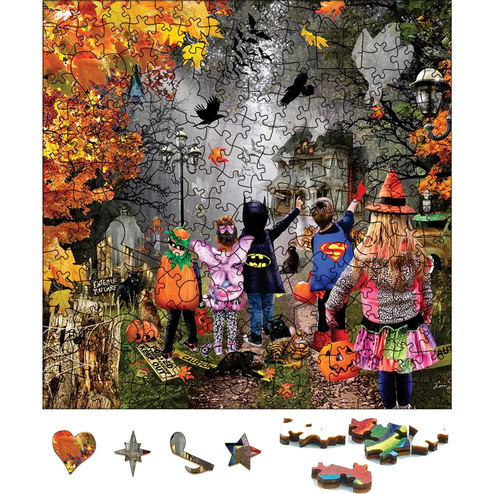 

3D Wooden Puzzle Halloween Adventure Wood Puzzle Cognitive Games Gift For Adults And Children Intelligence Puzzles Toys