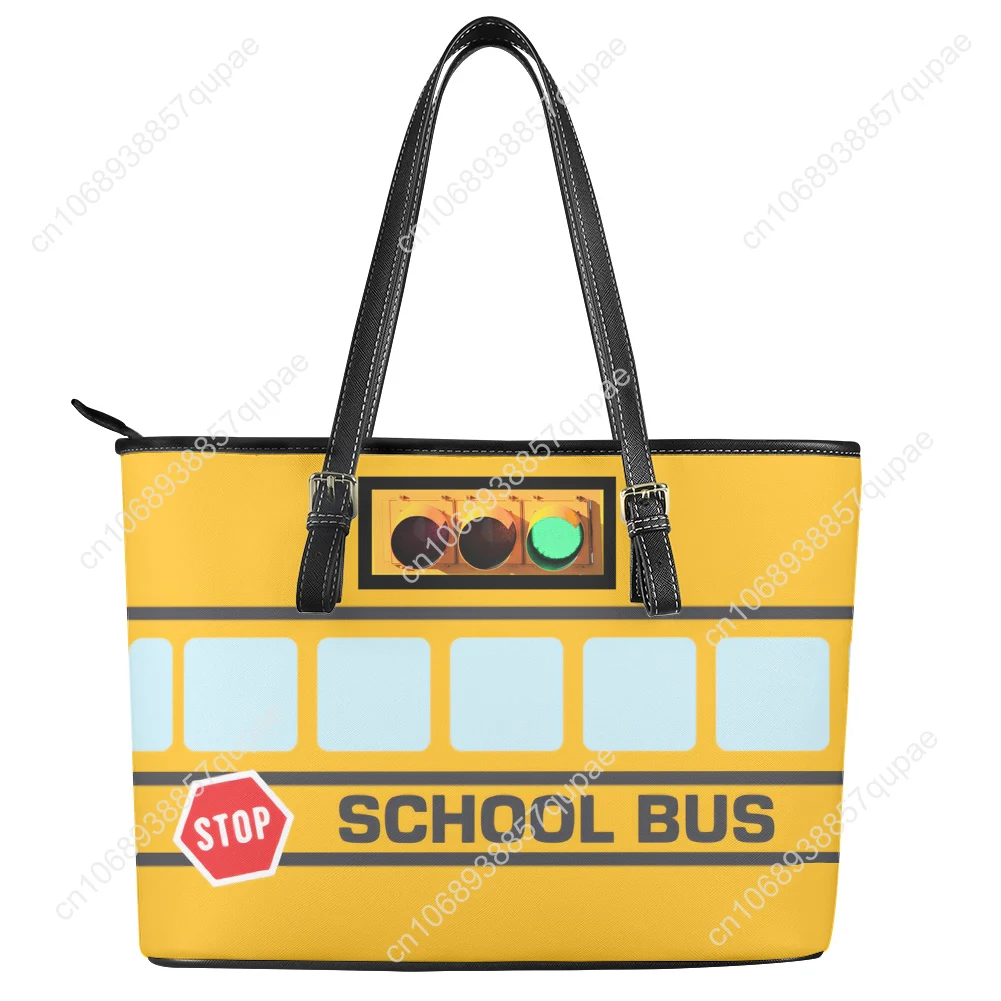 Yellow School Bus Printed Custom Handbag Womens Mens Personalized Tote Bag Shoulder Bag Business Leather Purse Travel Bag Gift