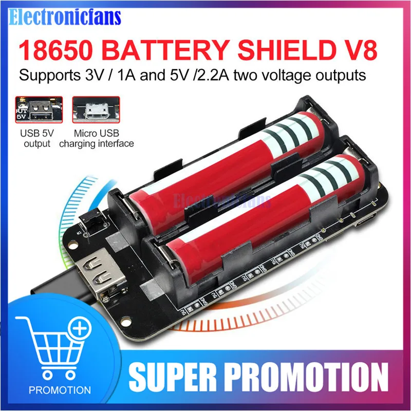 Bouclier de batterie au lithium pour touristes, micro USB, banque d\'alimentation, technologie de charge de batterie, Raspberry Pi, Wifi, ESP8266,