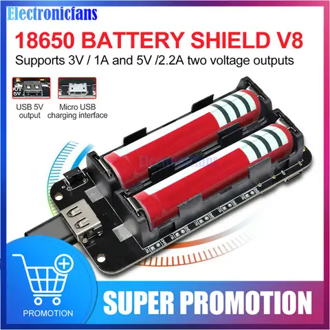 Dual 18650 Lithium Battery Shield 3V 5V 3A diymore