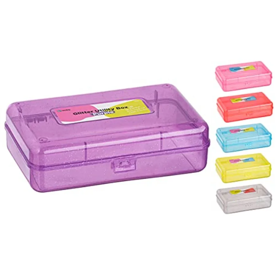 

Plastic Pencil Box with Snap Closure Lids, Small Utility Storage Crayon School and Office Supplies Case Organizer, Also Availab
