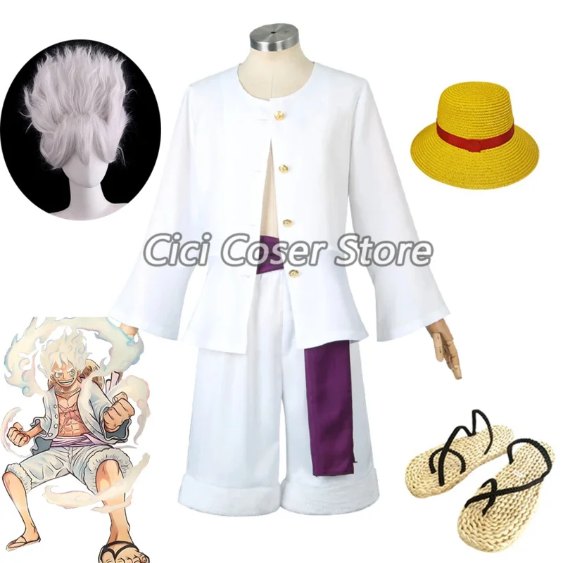 2025 신규 어린이 성인 몽키 D 코스프레 의상 기어 5 니카 루피 흰색 유니폼 슈트 밀짚모자 신발 할로윈 롤플레잉 C ❤ ❤   $zz