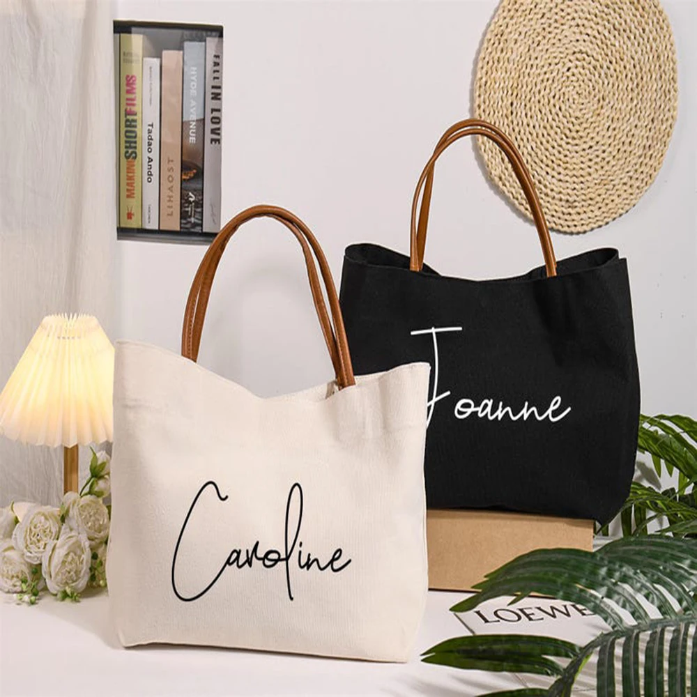 

Custom Name Beach Bag Lightweight Team Bride Canvas Tote Personalized Beach Tote Wedding Travel Handbag Engagement Party Gift