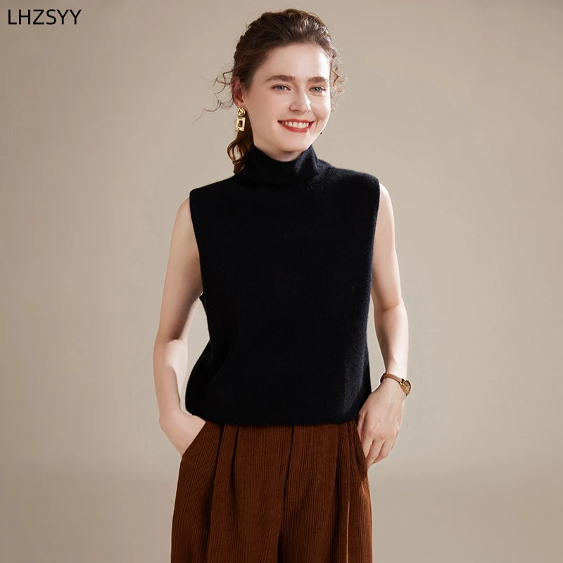 LHZSYY Spring Autumn Stand Collar 100% Pure Goat Cashmere Waistcoat Sweater Ladies New High-end Pullover Sleeveless Vest Inner