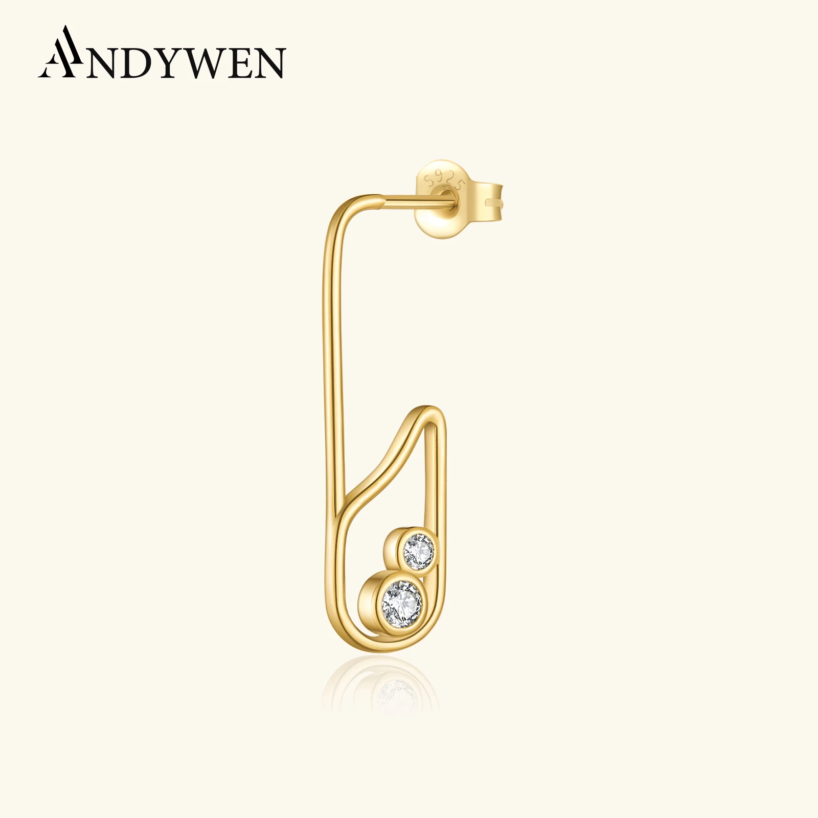 

ANDYWEN 925 Sterling Silver Irregular Paperclip CZ Circle Zircon Beads Huggies Hoops Drop Earring 2024 New Luxury Fine Jewery