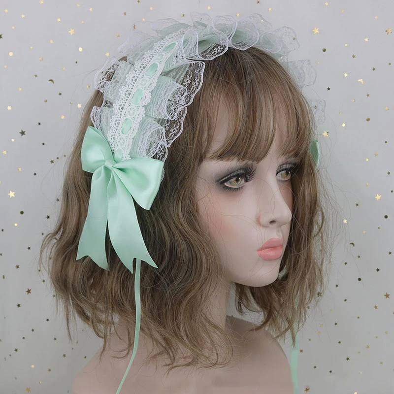 Diadema de cinta de encaje con lazo para mujer, accesorios para el cabello, Lolita, Cosplay japonés, lindo