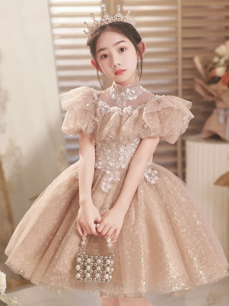 2025 Flower Girl Sequins Dresses for Weddings Kids Luxury Bridesmaid Dress Children Teenagers Girls Birthday Party Ball Gowns