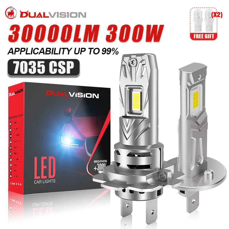 300W Turbo H7 H1 LED Headlight Bulbs CANBUS Lights 30000LM Mini Lamp 1:1 7035 CSP Wireless Car LED with Fan Plug and Play 6000K