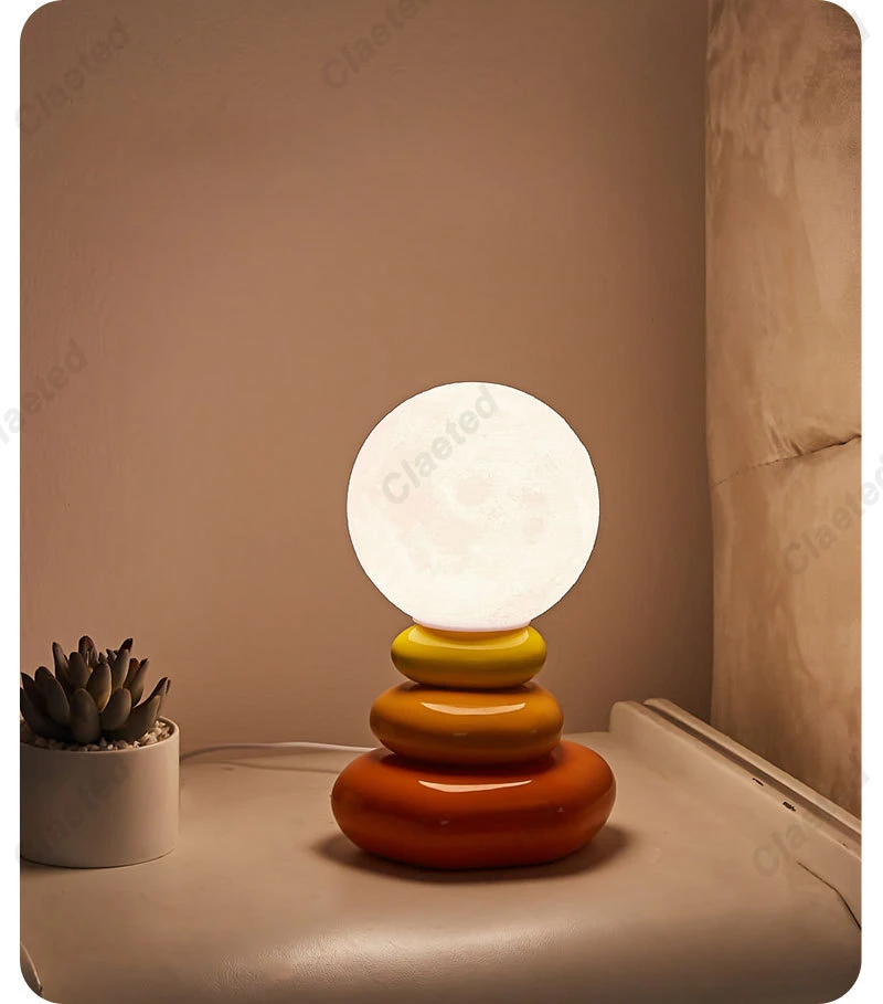 Colorful Stone Table Lamp Bedroom Bedside Lamp Creative Nordic Stacked Stone Shape Living Room Advanced Atmosphere Night Light