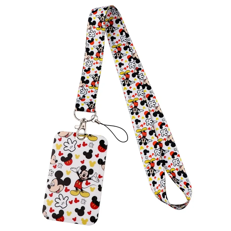 

Disney ID Card Holder for Students with Princess Mickey Mouse Cartoon Print Long Lanyard and Keychain for School Access Control