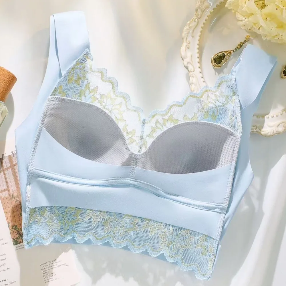 Mesh Flower Draadloze diepe V-bh Nauwsluitend schokbestendig push-up ondergoed Anti-verslapping Grote maat beha voor hardlopen voor dames