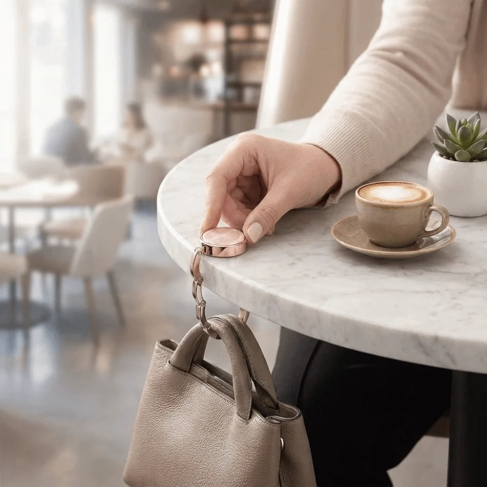 Practical Accessory Portable Purse Hook Folding Alloy Table Handbag Holder Marble Pattern Non Slip Bag Hanger Dining Use
