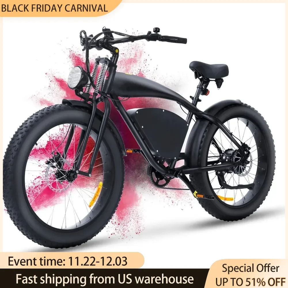 Electric Bike for Adults, Up To 60 Mile Range 28MPH Speed Bike, 26'' X 4'' Fat Tire 7 Speeds, 1000W Peak Adult Electric Bicycle