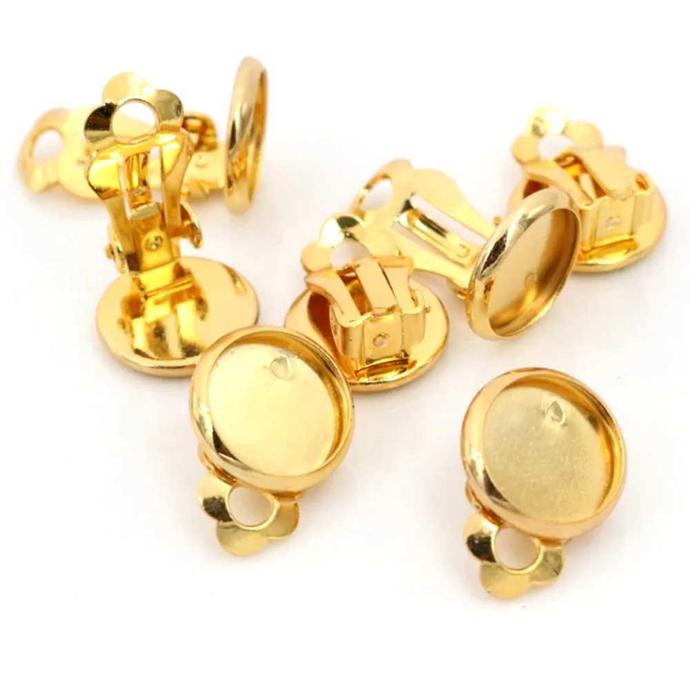 10mm 10 sztuk/partia miedzi materiał klipsy ucha 8 kolory Plated, kolczyki puste/Base,Fit 10mm szklane kaboszony, kolczyk ustawienie — zdjęcie 5