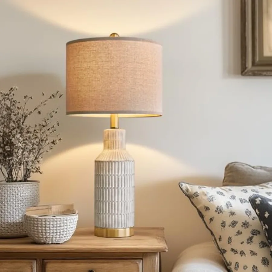 25" Modern Ceramic Lamps Single Table Lamp for Living Room Bedroom Farmhouse Nightstand Bedside Lamps