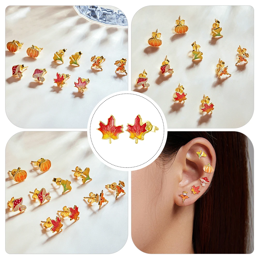 

Sterling Silver Earrings Autumn Leaves S925 Pure Silver Studs Earrings Jewelry Gift Idea Holiday Accessories