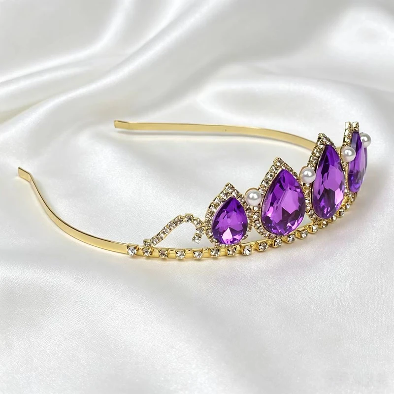 Green Water Drop Rhinestone Crystal Crown Headpiece Women Bridal Hair Accessories Wedding Tiara Bride Hair Jewelry view 5