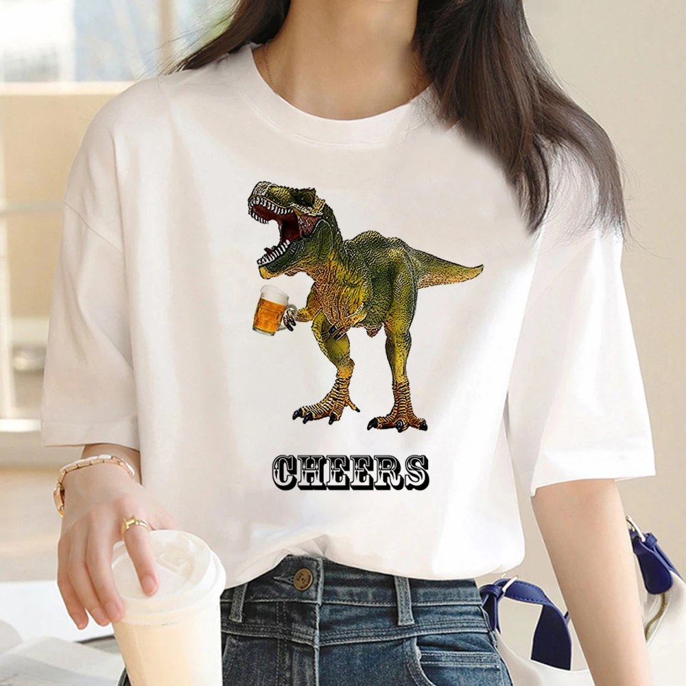 Camiseta de cerveza de dinosaurio para mujer, camiseta de diseñador para niña, ropa harajuku de manga