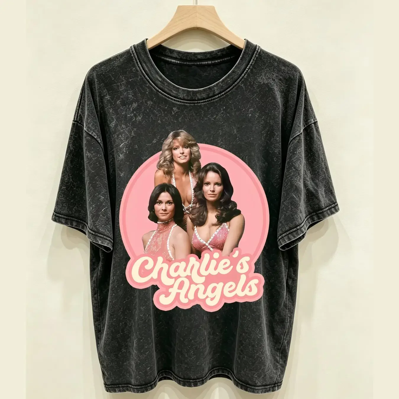 washed T Shirt All Casts Charlie s Angels Vintage Movies Love vintage Washed Comfortable Versatile fashion Stylish Unisex