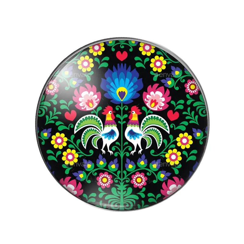 Polonia Folk Art Flowers 10pcs 10mm/12mm/14mm/16mm/18mm/20mm/25mm rotondo foto cabochon in vetro demo retro piatto risultati