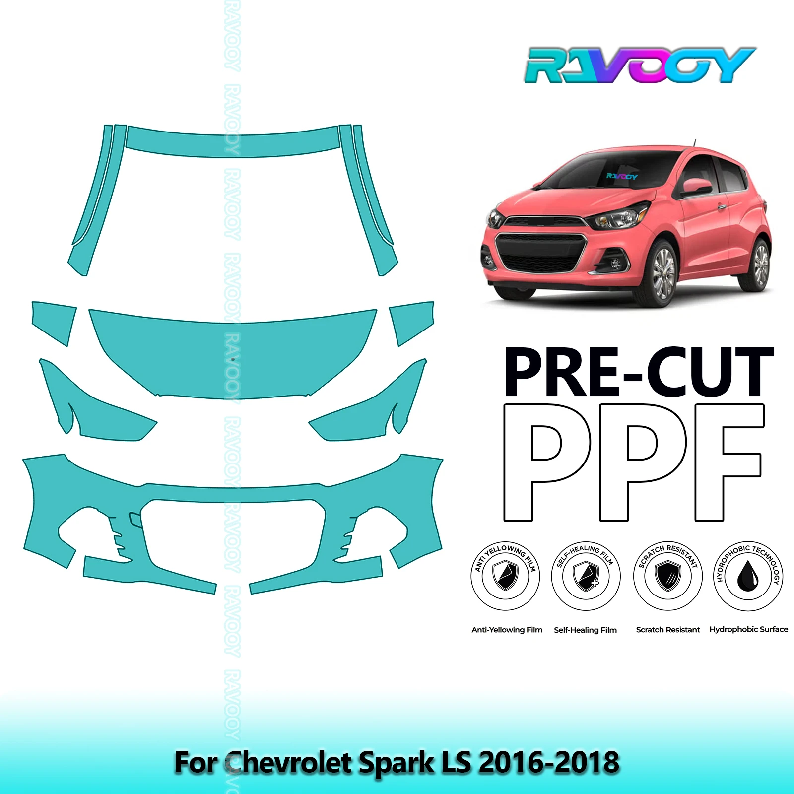 For Chevrolet Spark LS 2016-2018 Partial Front 8.5Mil Pre-Cut Paint Protection Film PPF Stone Chip Kit Clear/Matte/Black Options