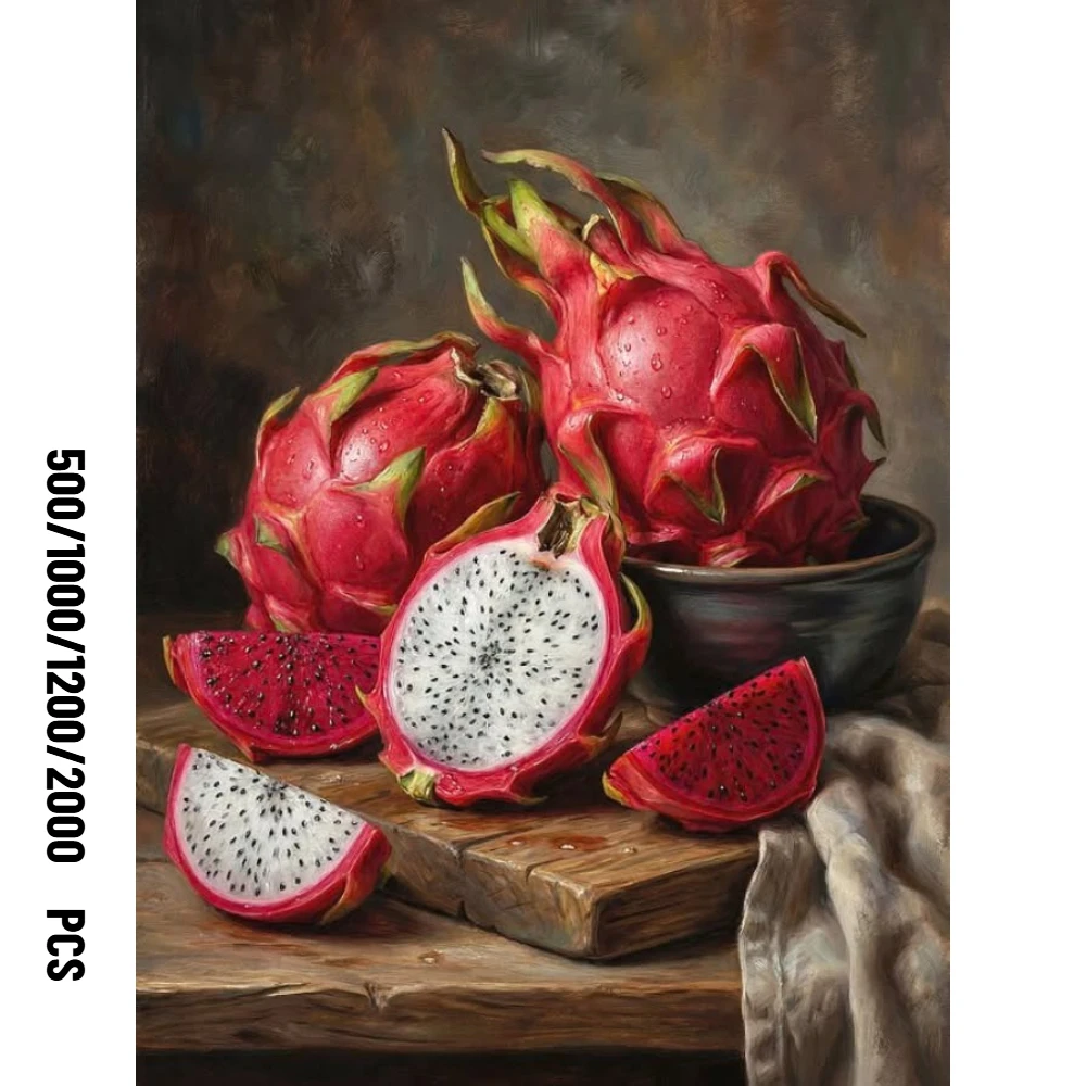 Realistic Dragon Fruit 500/1000/1200/2000 PCS Jigsaw Puzzles Vibrant Tropical Fruit Art for Kitchen Home Decor Relaxing Gift