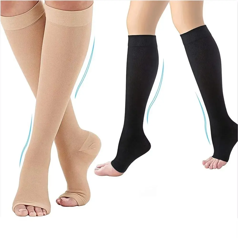 Nouveau 20-30mmHg manchon de Compression de mollet respirant bout ouvert mollets chaussettes de Compression 2 niveaux de pression infirmière chaussettes varices