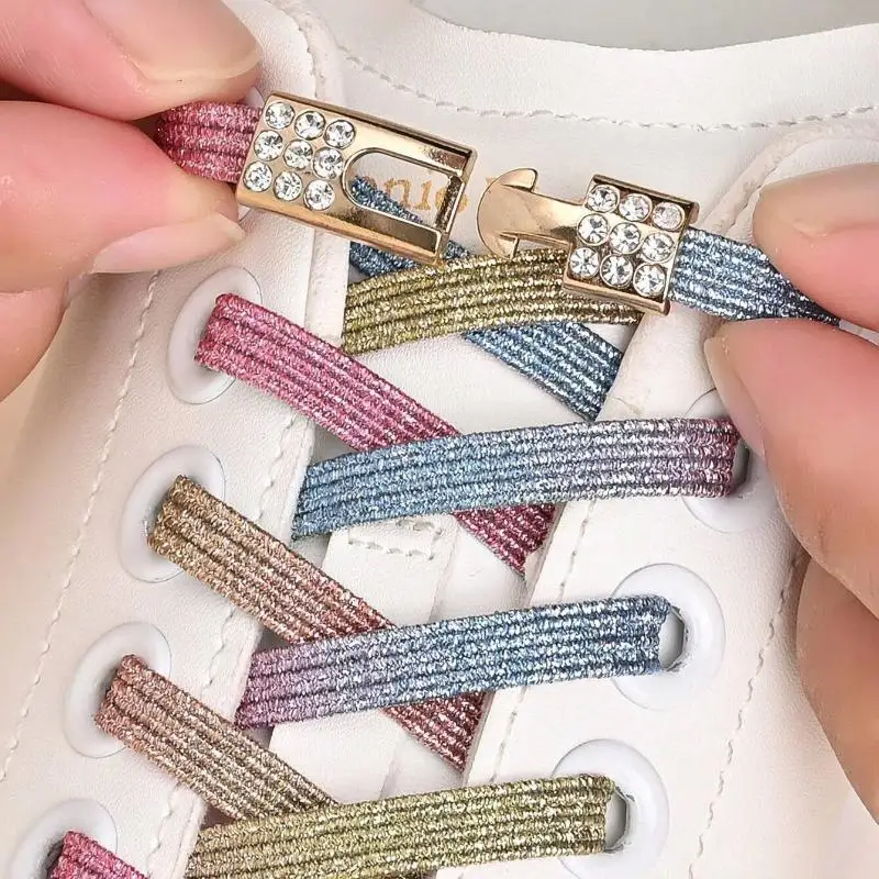 1 Paar Schnürsenkel ohne Binden, bunte Schnallen-Schnürsenkel, Perlenlicht, bunte Mode, ohne Binden, elastische Schnürsenkel für Sneaker, Kinder und Erwachsene – Detail 1